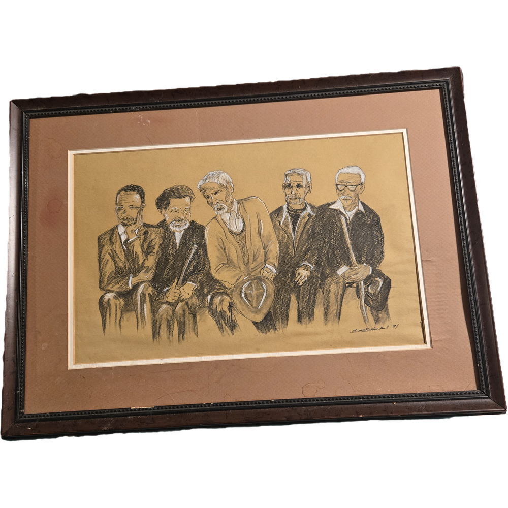 Vintage Men Charcoal Sketch Art Framed Signed Scott Bittankel 91